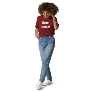 Buy burgundy Hello Human Unisex organic cotton t-shirt