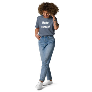 Buy dark-heather-blue Hello Human Unisex organic cotton t-shirt