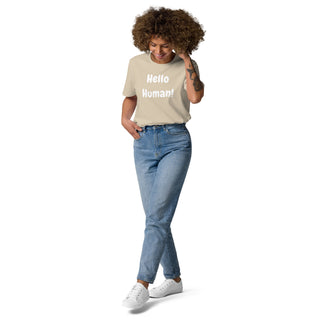 Buy desert-dust Hello Human Unisex organic cotton t-shirt