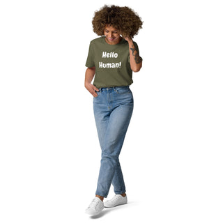 Buy khaki Hello Human Unisex organic cotton t-shirt